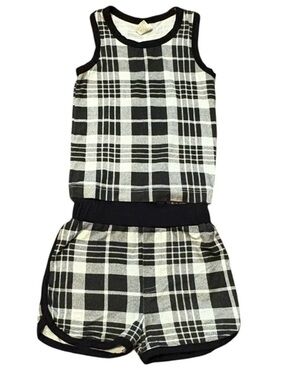 Kate Quinn Black/White Plaid print BAMBOO matching track shorts & tank top set